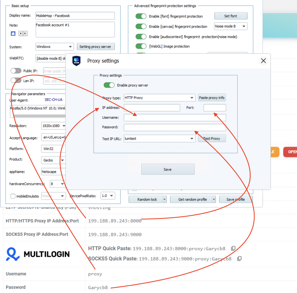 VMLogin - Entering proxy credentials