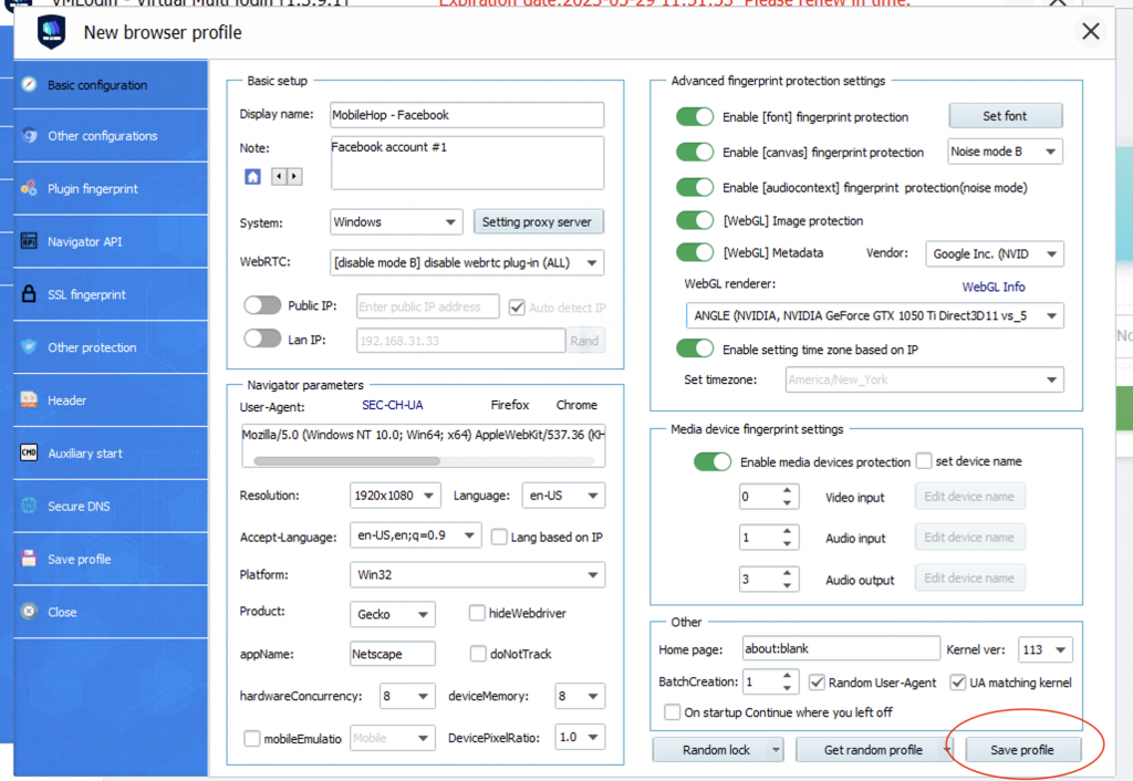 VMLogin - Save Profile